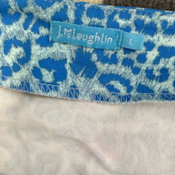 J. Mclaughlin Blue Animal Print Catalina Cloth 3/4 Sleeve Ruched Sage Dress L - Picture 5 of 6